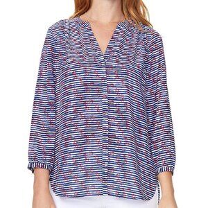 NWT NYDJ Nautical Pintuck Striped Heart Blouse